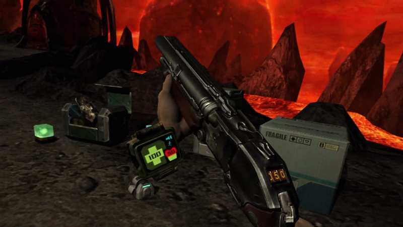 Doom 3 screenshot showing the super shotgun