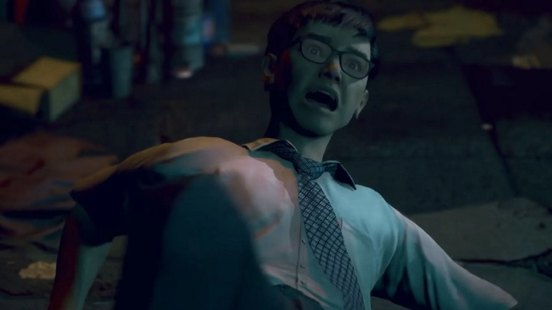 Screenshot from Slitterhead trailer showing a terrified man on the floor.