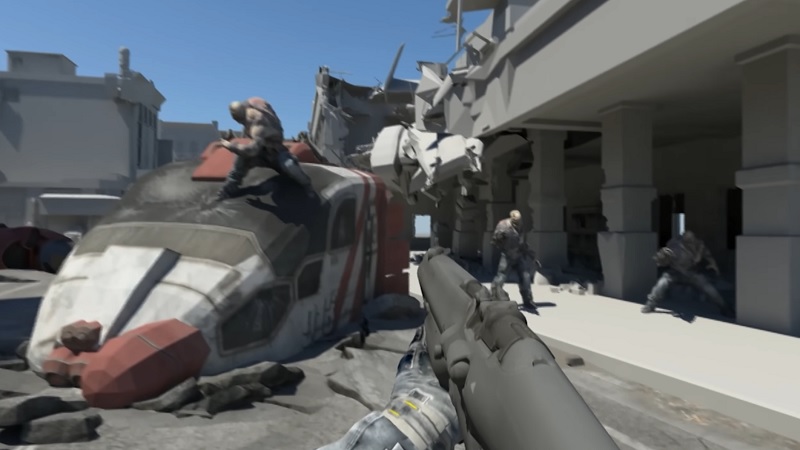 Image from the canceled Doom 4 project showing a downed helicoper and some monsters.