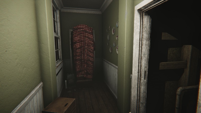 Screenshot from MADiSON showing a covered grandfather clock at the end of corridor.