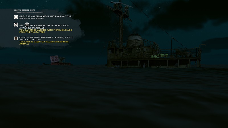 Stranded Deep: an abandoned oil rig at night.