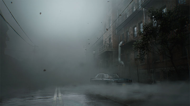 Silent Hill 2: an image of the titular town coated in fog.