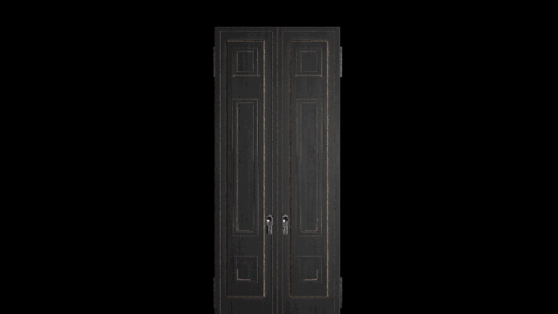 The Glass Staircase: a set of double doors on a black background.