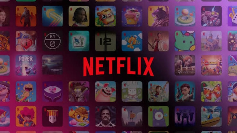 Netflix Games: the Netflix logo with game apps in the background.