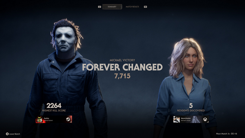 Halloween: Michael Myers and a female survivor stand next to each other on a dark, empty background.