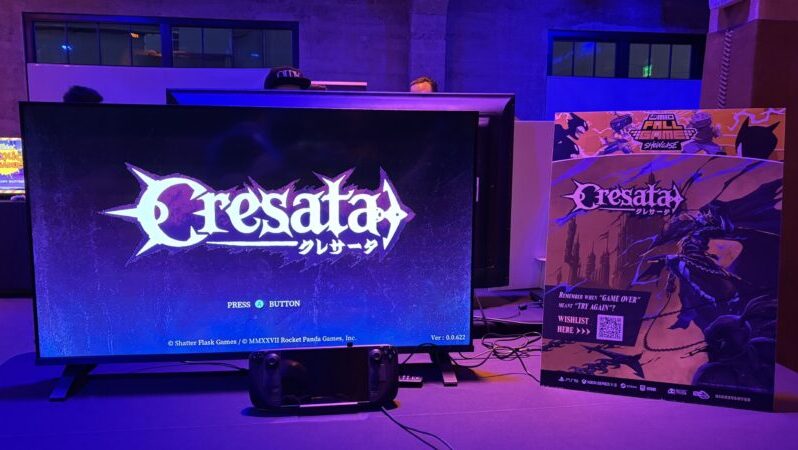 PAX West 2026: A screen bathed in blue-ish light, with the Cresata logo.