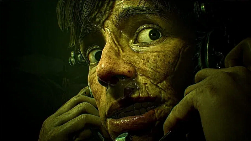 Saw Genesis: a person with scars on their face stares off-camera looking very frightened.