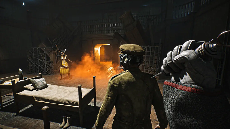 Saw Genesis: the player, in first-person, approaches the back of someone, as though they are about to stab them.