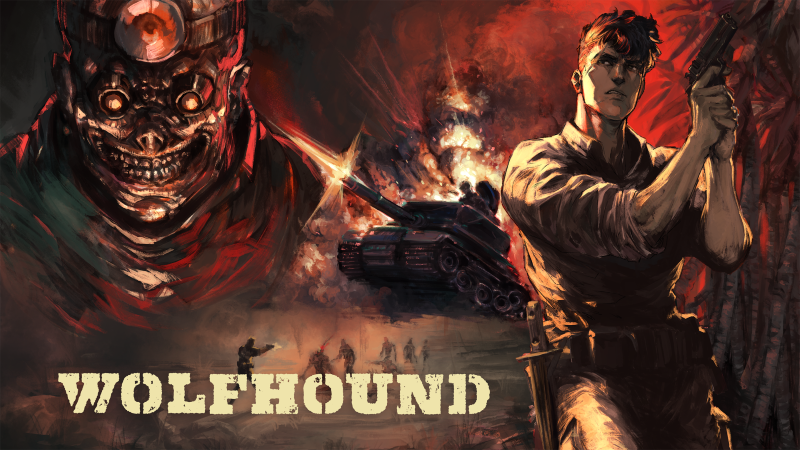 PAX west 2026: A drawing of a creepy monster, a tank rolling over some explosions, and a serious looking army guy holding a pistol.
